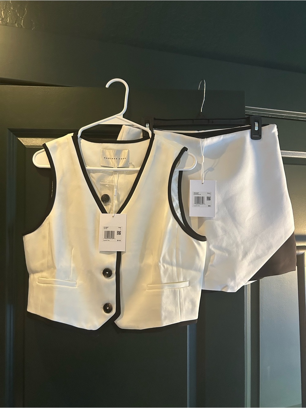 Endless Rose White Sleeveless Top and Asymmetrical Skort with Black Trim